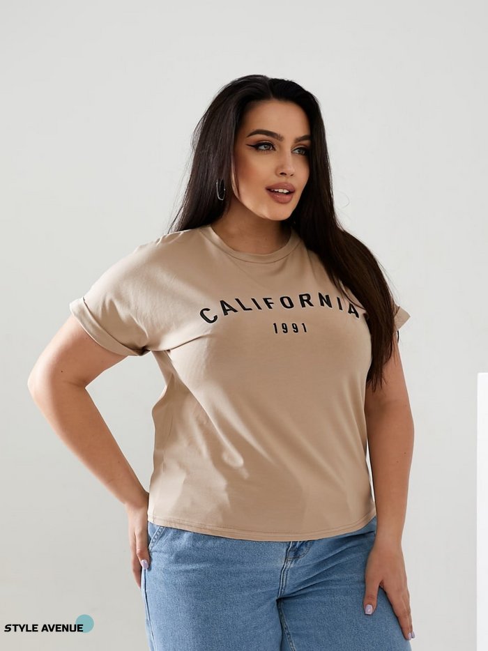 Женская футболка California цвет бежевый р.52/54 432442 432442 фото