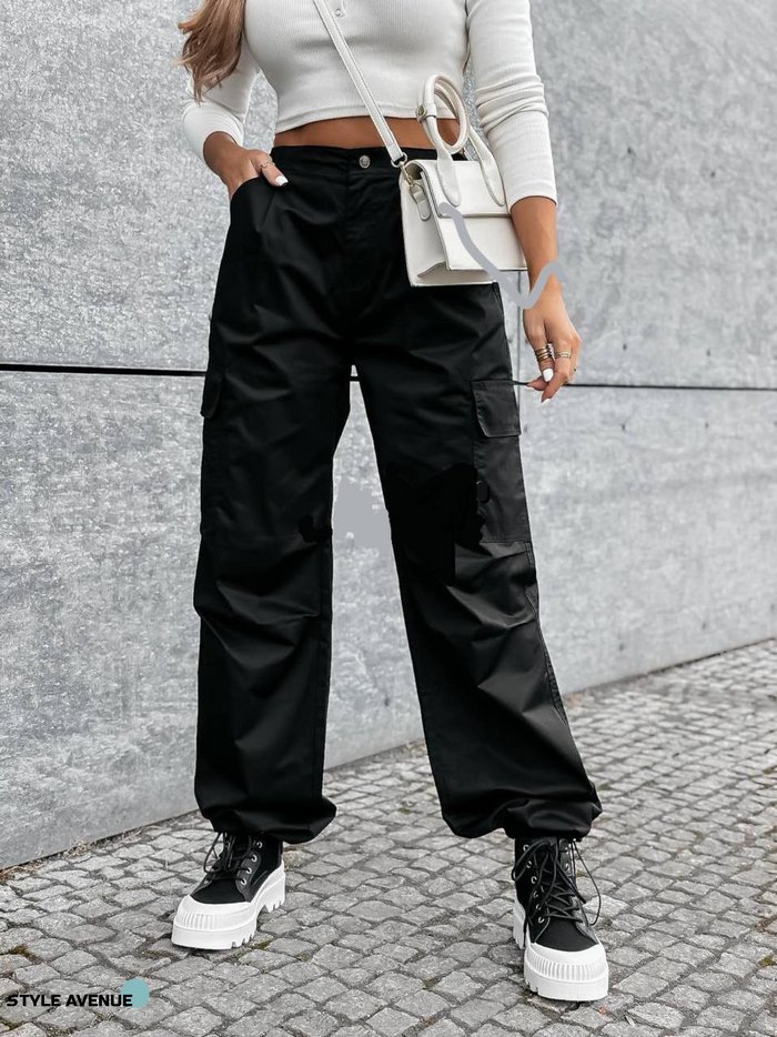 Женские брюки карго цвет черный р.42/44 444328 444328 фото