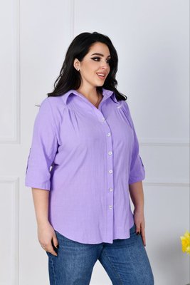 Женская льняная рубашка фиолетового цвета р.52 420861 420861 фото