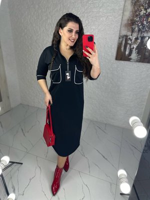 Жіноча сукня міді колір з кишенями колір чорний р.50/52 449156 449156 фото