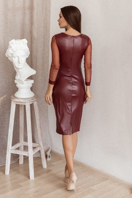 Жіноча сукня міді з еко шкіри бордового кольору р.44/46 384876 384876 фото