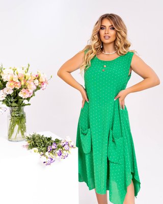Женское свободное платье украшено декоративными карманами с пуговкой зеленого цвета р. 54/56 435595 435595 фото