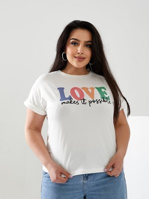 Женская футболка LOVE цвет молочный р.52/54 432475 432475 фото