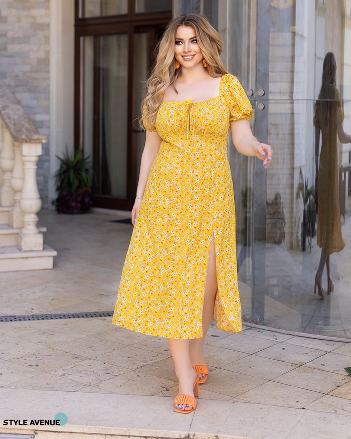 Женское летнее платье желтого цвета с цветочным принтом р.48/50 362977 362977 фото