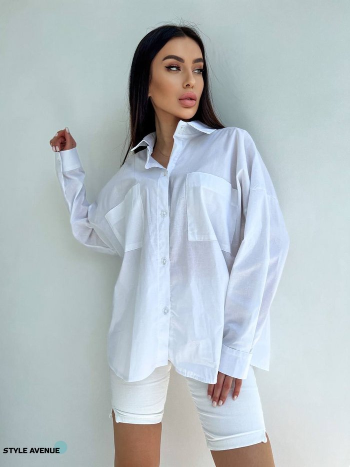 Женская базовая рубашка из хлопка цвет белый р.42/46 449324 449324 фото