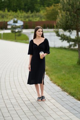 Женское платье миди из муслина цвет черный р.L 460348 460348 фото