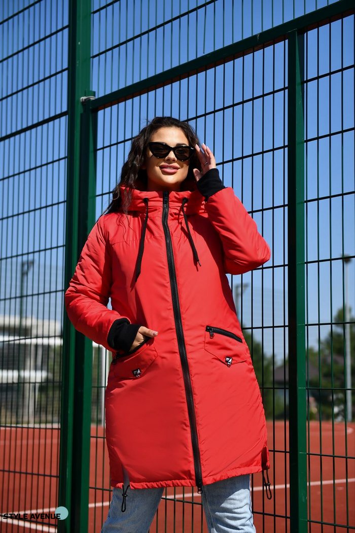 Женская куртка с капюшоном цвет красный р.52/54 449819 449819 фото