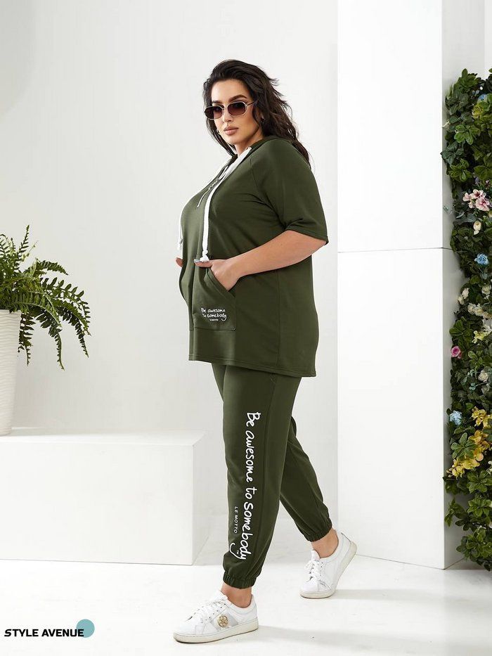 Жіночий спортивний костюм з коротким рукавом хакі (407700) 407700 фото