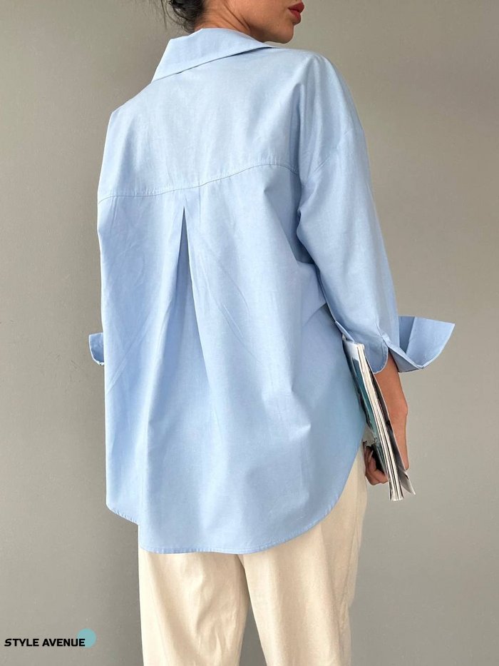 Женская базовая рубашка из хлопка цвет голубой р.42/46 449325 449325 фото