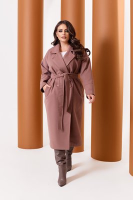 Женское пальто из кашемира на подкладке с поясом цвета капучино р.56/58 376121 376121 фото