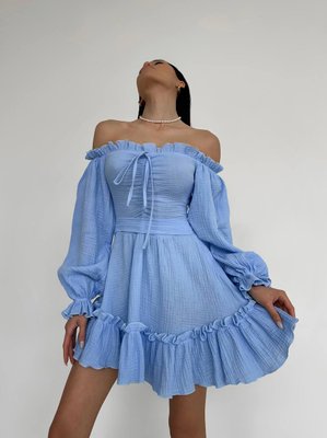 Женское платье с рюшами цвет голубой р.42/44 432165 432165 фото