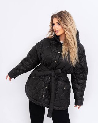 Женская куртка с поясом цвет черный р.58/60 440917 440917 фото