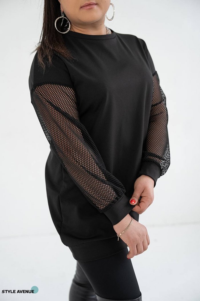 Женское платье туника из микро дайвинга с начесом цвет черный р.52/56 446669 446669 фото