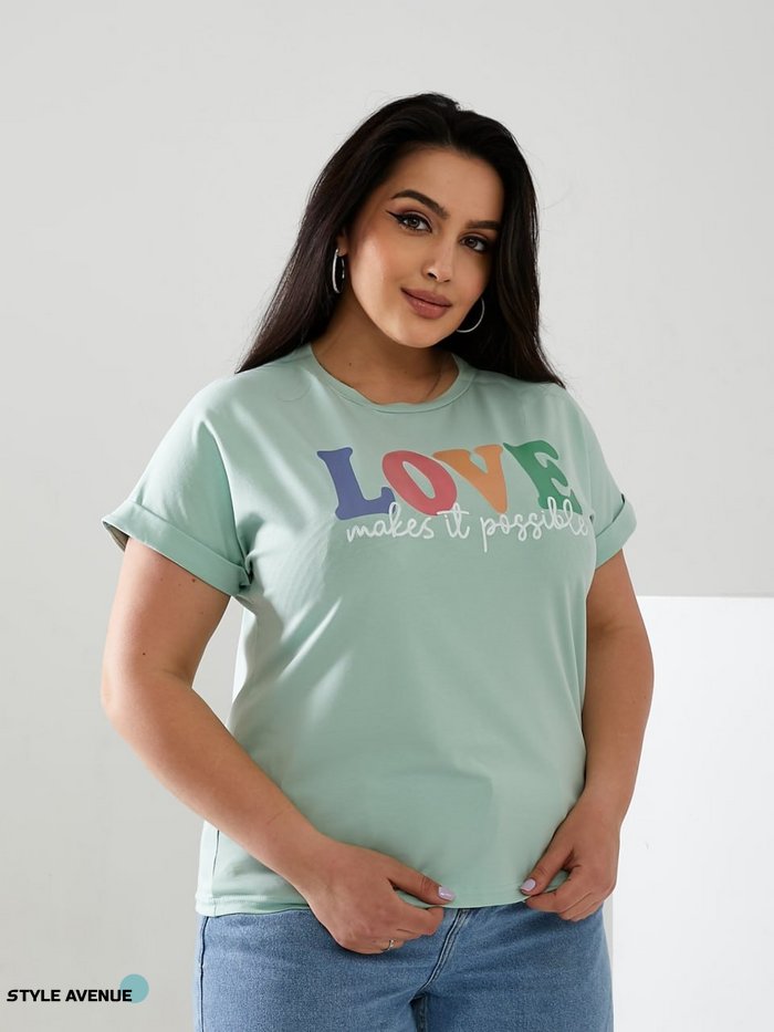 Женская футболка LOVE цвет мятный р.42/46 432435 432435 фото