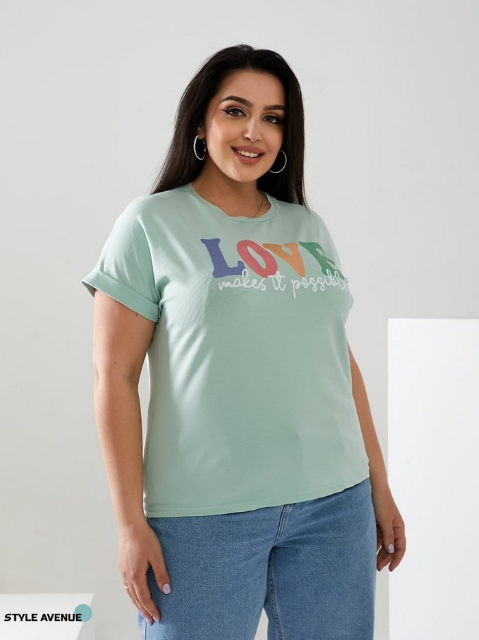 Женская футболка LOVE цвет мятный р.42/46 432435 432435 фото