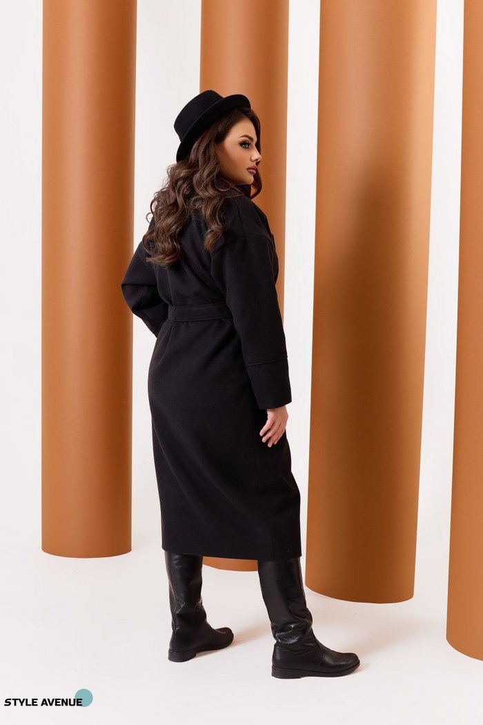 Женское пальто из кашемира на подкладке с поясом черного цвета р.48/50 376114 376114 фото