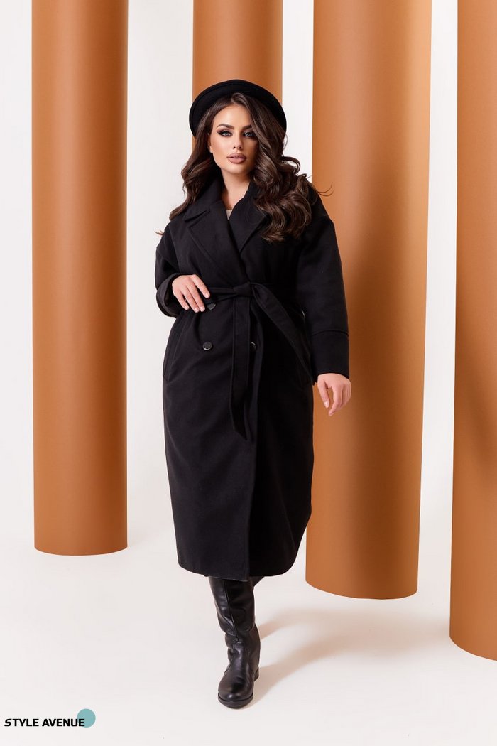 Женское пальто из кашемира на подкладке с поясом черного цвета р.48/50 376114 376114 фото