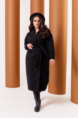 Женское пальто из кашемира на подкладке с поясом черного цвета р.52/54 376166 376166 фото