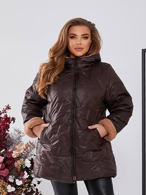 Женская теплая куртка с капюшоном цвет шоколад р.50/52 447635 447636 фото