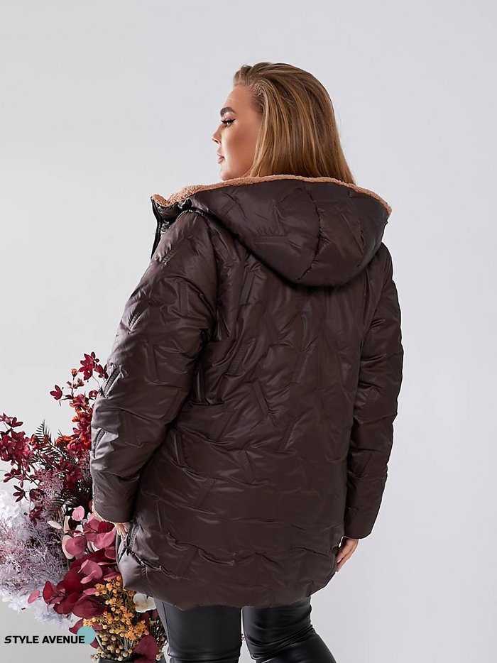 Женская теплая куртка с капюшоном цвет шоколад р.50/52 447635 447636 фото