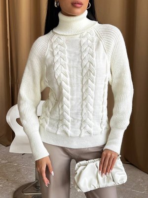 Женский вязаный свитер с объемными рукавами цвет молочный р.42/46 443578 443578 фото