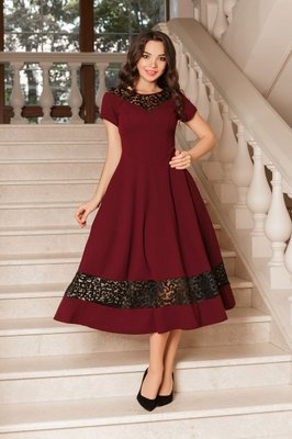Жіноча нарядна сукня з мереживами кольору марсала р.42/44 374377 374377 фото