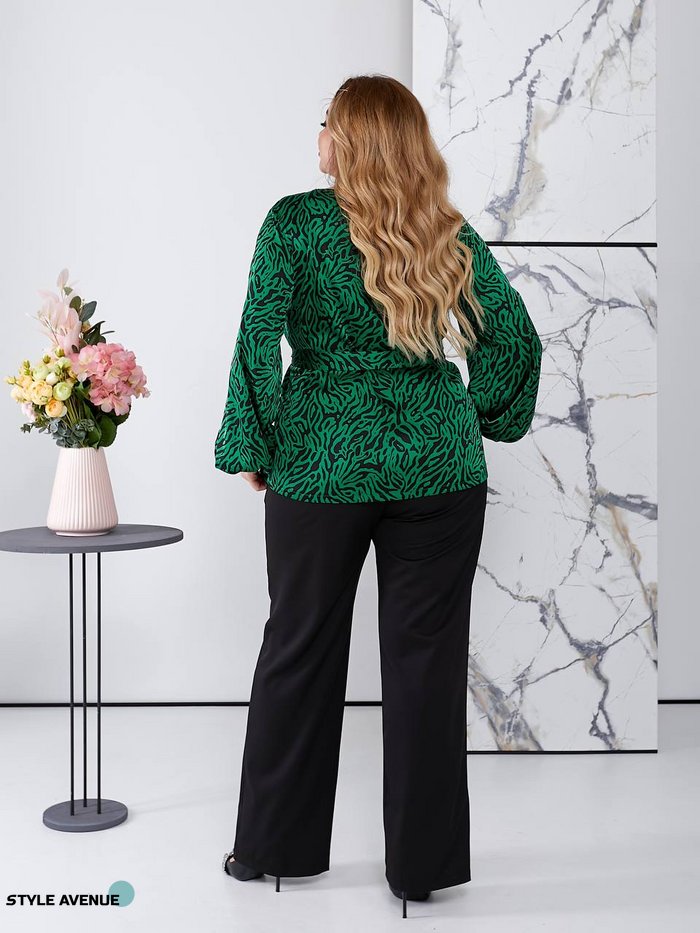 Женская блуза свободного кроя из шелка цвет зеленый р.48/52 452257 452257 фото