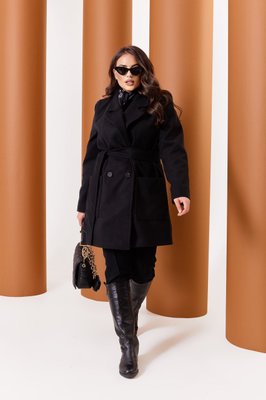 Женское пальто из кашемира на подкладке с поясом черный р.56/58 376187 376187 фото