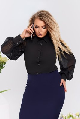 Женская блуза с рукавами из легкого шифона черного цвета размер р.60/62 439517 380931 фото
