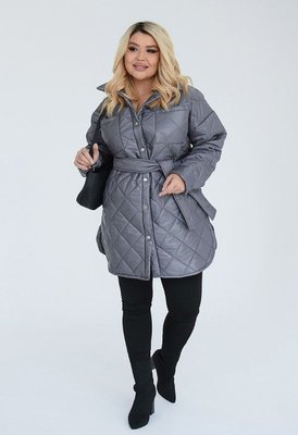 Женская теплая курточка с поясом цвет серый р.54/56 450065 450065 фото