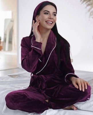 Жіноча піжама велюр-плюш колір бордовий р.42/44 447393 447393 фото