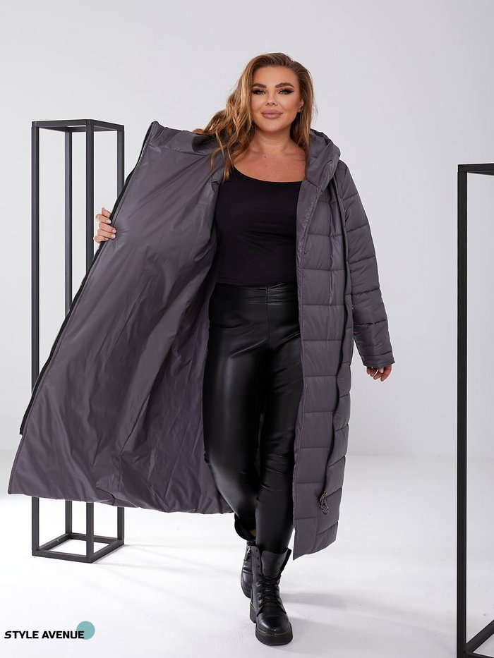Женская куртка-пальто из плащевки цвет графит р.56/58 448515 448515 фото