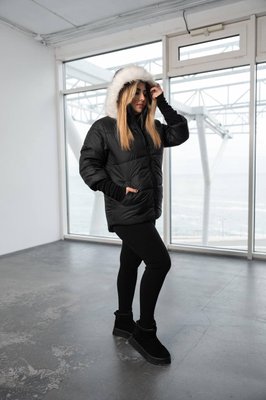 Женская теплая куртка с капюшоном на меху цвет черный р.56/58 447847 447847 фото