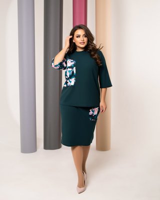 Женский костюм кофта с юбкой со вставками с цветочным принтом зеленый р.44/46 381733 381743 фото