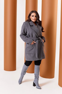 Женское пальто из кашемира на подкладке с серым поясом р.56/58 376186 376187 фото