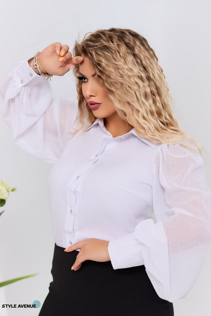 Женская блуза с рукавами из легкого шифона белого цвета размер р.48/50 374369 380931 фото