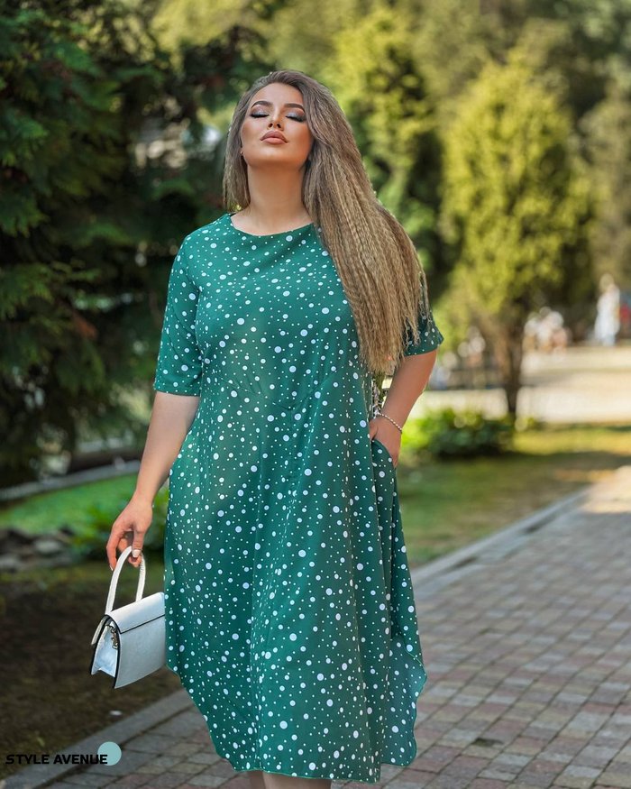 Женское платье свободного кроя цвет зеленый с белым р.50/52 440037 440037 фото