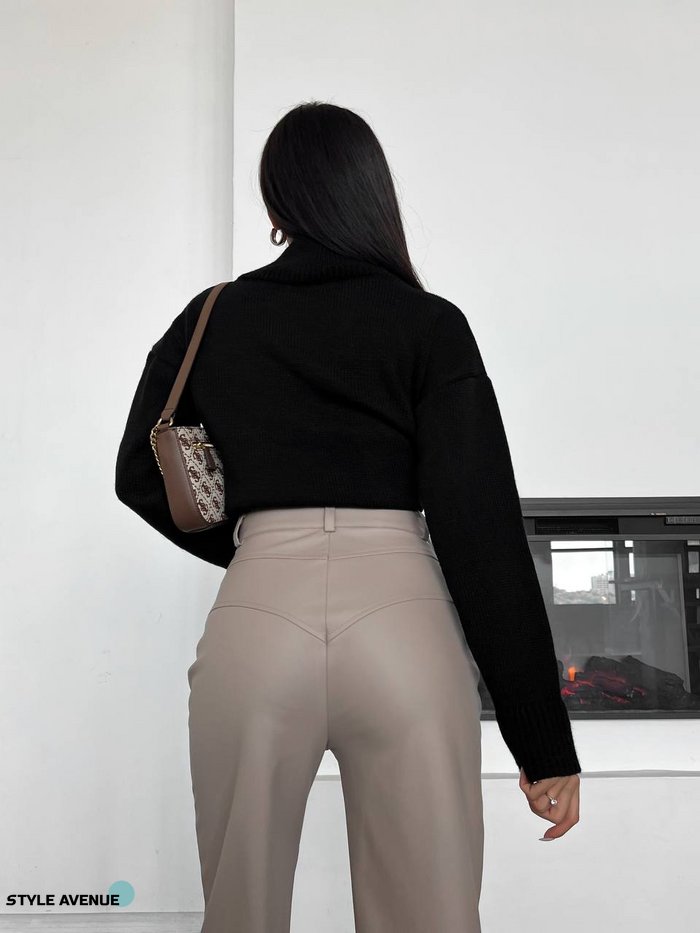 Женские брюки из эко-кожи цвет кофейный р.42 443401 443401 фото