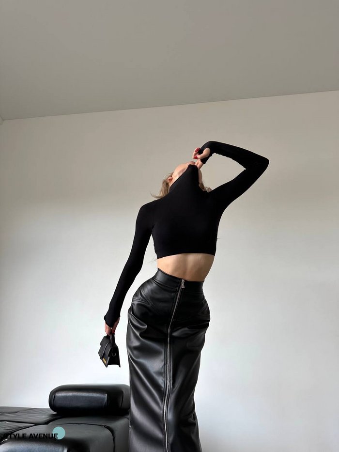 Женская юбка макси из эко-кожи цвет черный р.42/44 446411 446411 фото