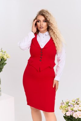 Женский костюм с классической юбкой и жилетом красного цвета размер 374361 382280 фото