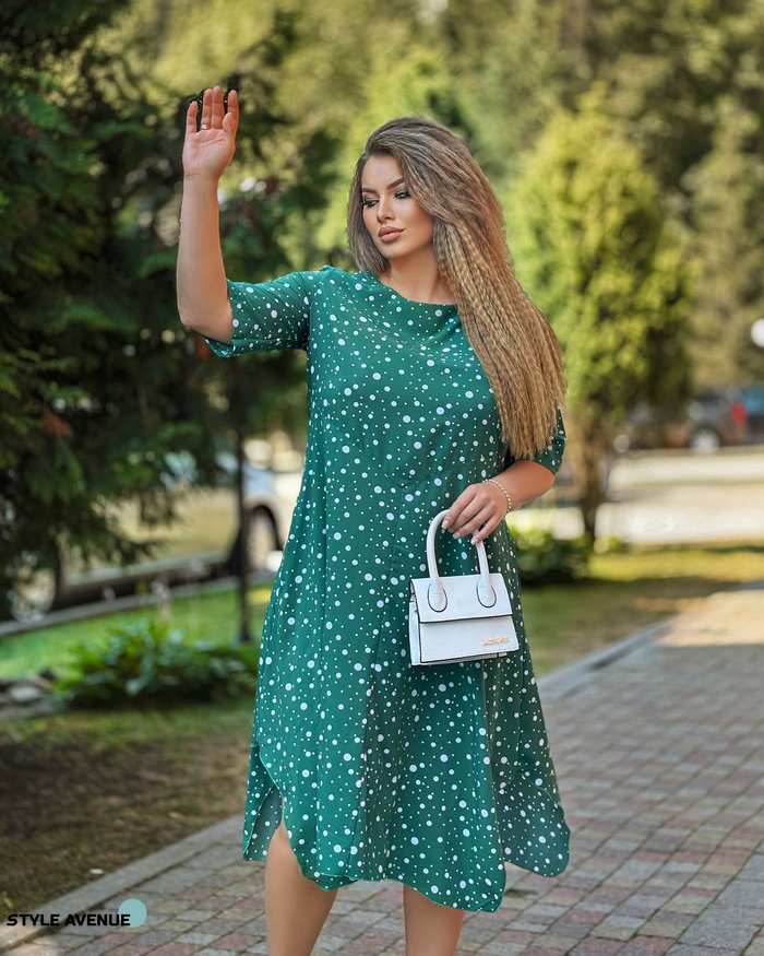 Женское платье свободного кроя цвет зеленый с белым р.54/56 440038 440038 фото