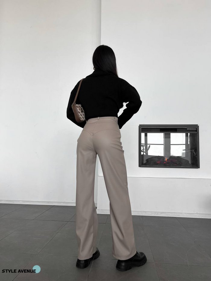 Женские брюки из эко-кожи цвет кофейный р.44 443405 443405 фото