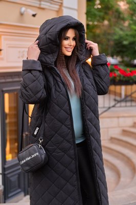 Женская теплая куртка с капюшоном цвет черный р.48/50 445859 445859 фото