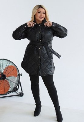 Женская теплая курточка с поясом цвет черный р.58/60 450068 450068 фото