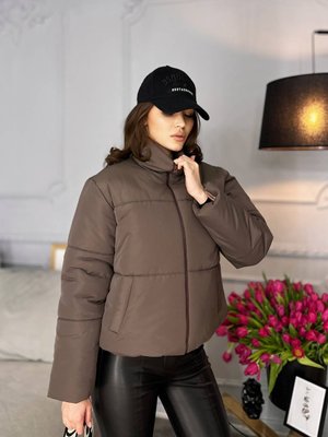 Женская укороченная теплая курточка цвет шоколад р.46/48 448702 448702 фото