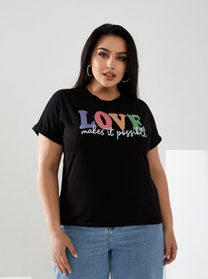 Женская футболка LOVE цвет черный р.52/54 432469 432469 фото