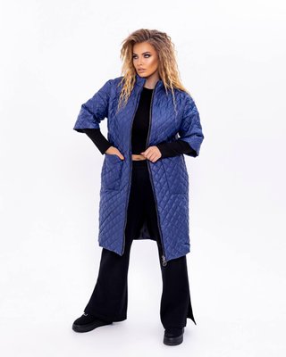 Женская куртка-пальто из плащевки синего цвета р.54 377518 377518 фото