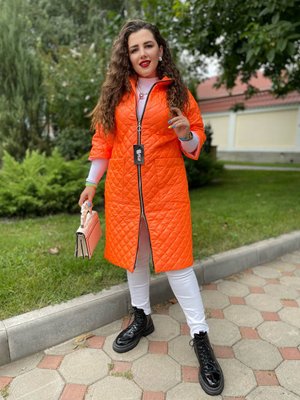 Женская куртка-пальто из плащевки оранжевого цвета р.54 406342 406342 фото