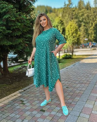 Женское платье свободного кроя цвет зеленый с белым р.62/64 440040 440040 фото