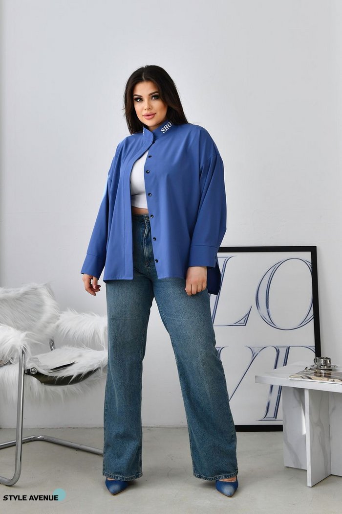 Женская блуза из софта цвет джинс р.48/50 452791 452791 фото